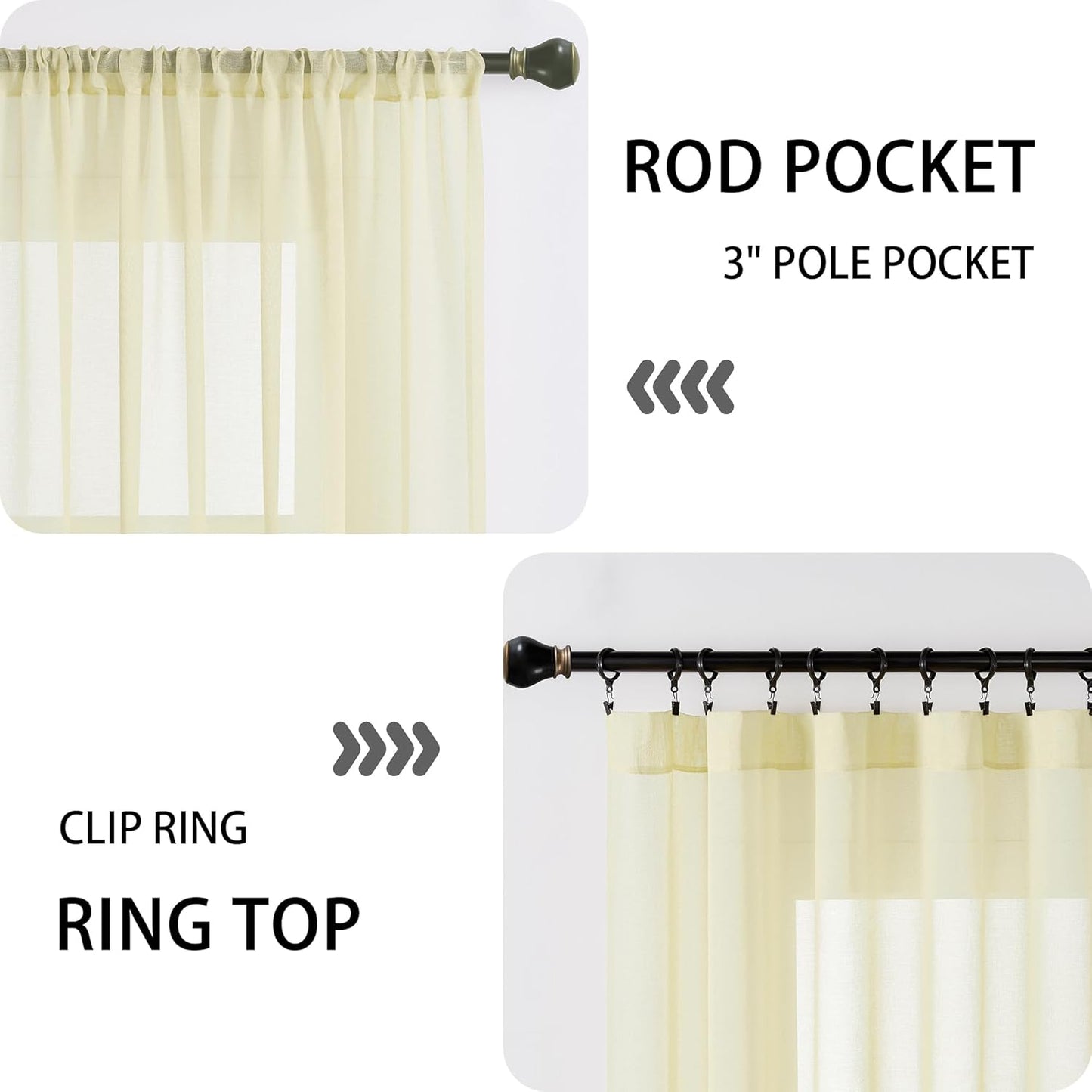 Tollpiz Short Sheer Door Curtain Closet Linen Textured Curtain Sheers Doorway Light Filtering Voile Patio Door Rod Pocket Curtains French Door, 54 x 54 inches Long, Transparent Yellow, Set of 1 Panel