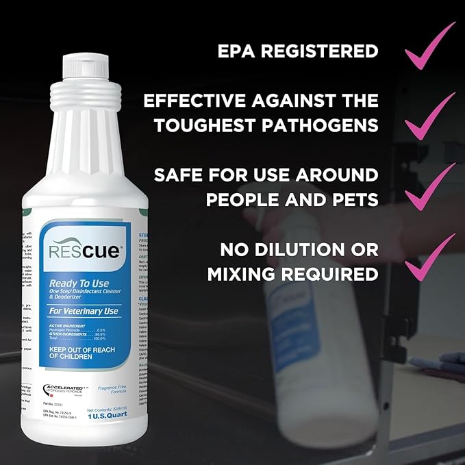 REScue One-Step Ready-to-Use Disinfectant Cleaner & Deodorizer – For Veterinary Use, Animal Shelters, Pet Foster Homes, Kennels, Litter Box – 32 Ounce RTU (6 Pack)