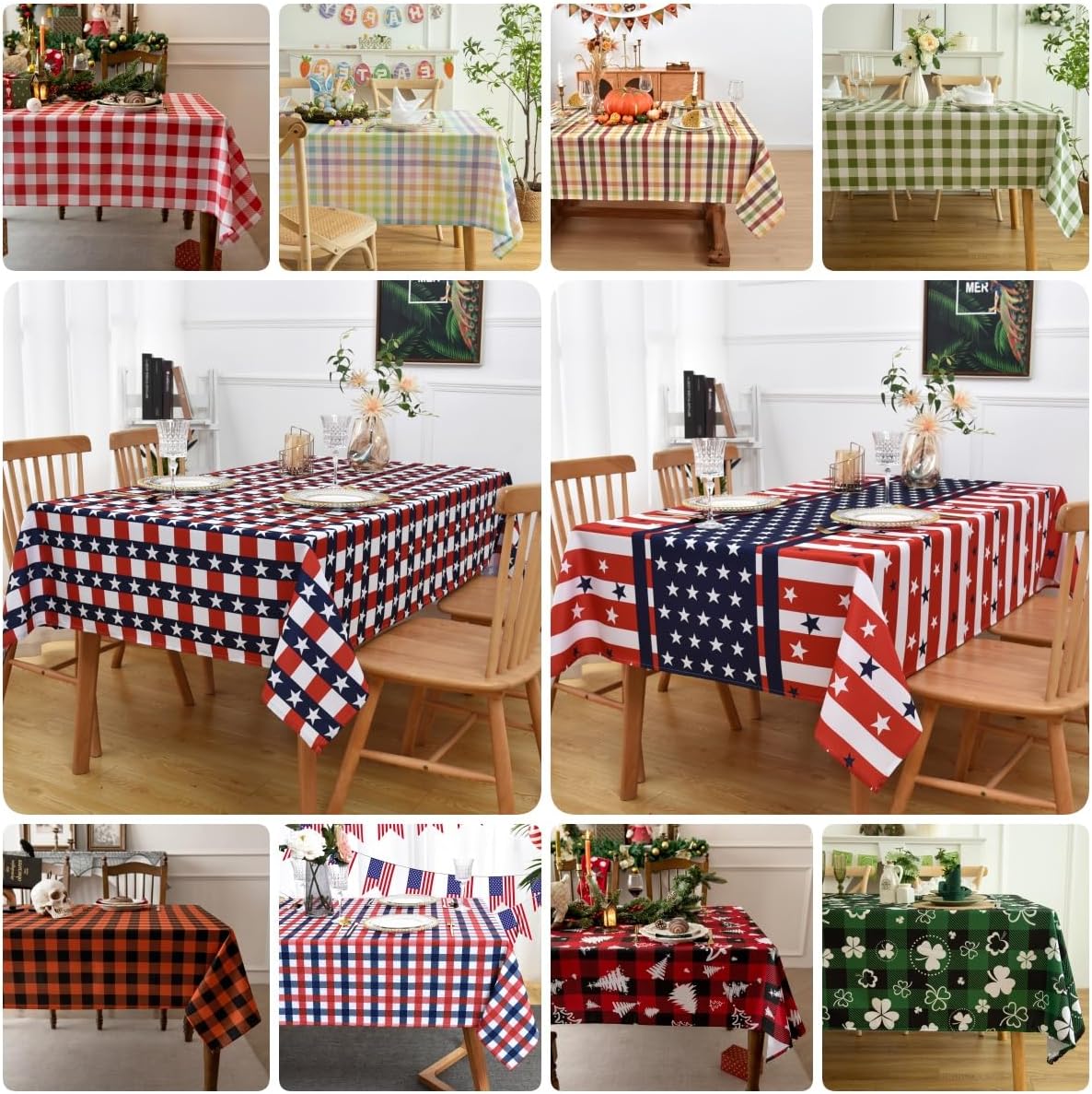 Waterproof Checkered Tablecloth Fabric - Rectangle 58x84 Inch Fall Themed Thanksgiving Day Table Cloth for Indoor/Outdoor Use - Harvest Table Cover for Kitchen, BBQs, Halloween
