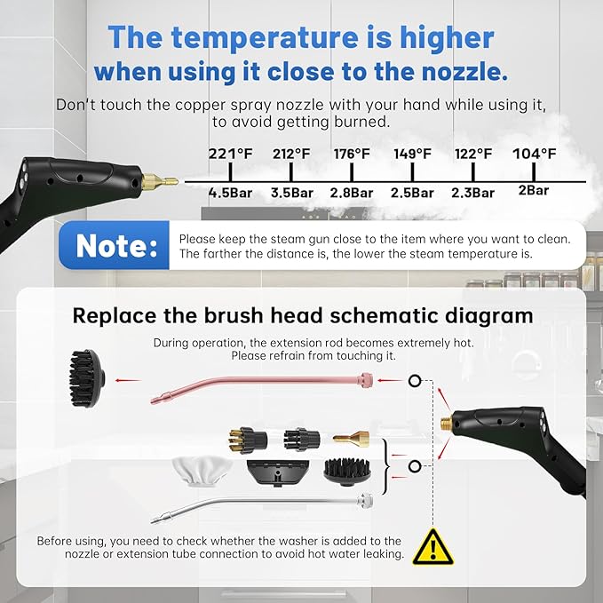Pressurized Handheld Steam Cleaner, Portable Steamer for Cleaning with 1.2L Large Tank, 15s Fast Heat-Up, 6-Level Adjustable, Powerful Steam Cleaner for Home, Car, Kitchen, Tile, Grout(White)