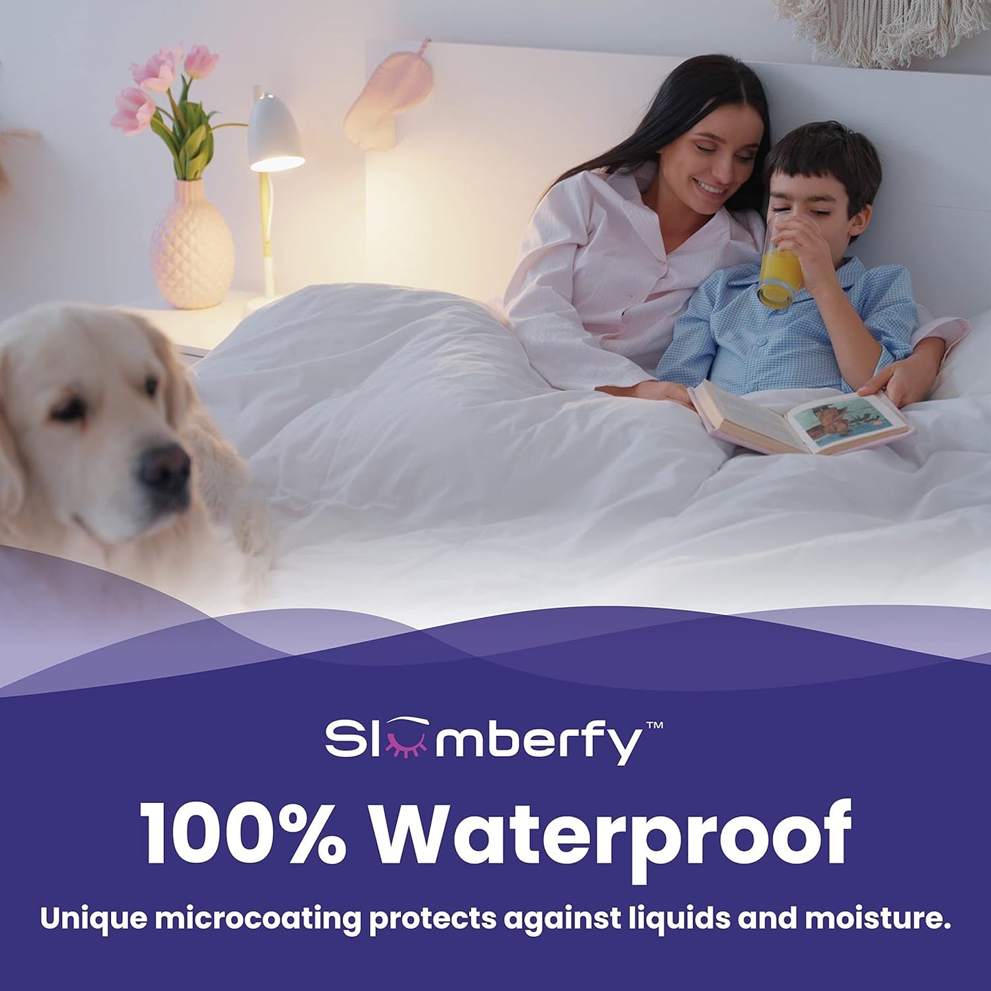 Slumberfy King Size Waterproof Cooling Mattress Protector, Hypoallergenic, Noiseless, Washable, 76x80 in