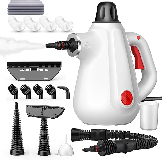Steam Cleaner, Pressurized Multi-Surface Natural Handheld Steam Cleaner for Home with Lock Button&16 PCS Tools, Portable Steamer for Deep Cleaning Bathrooms, Kitchens, Grout, Tile, and Windows(White)