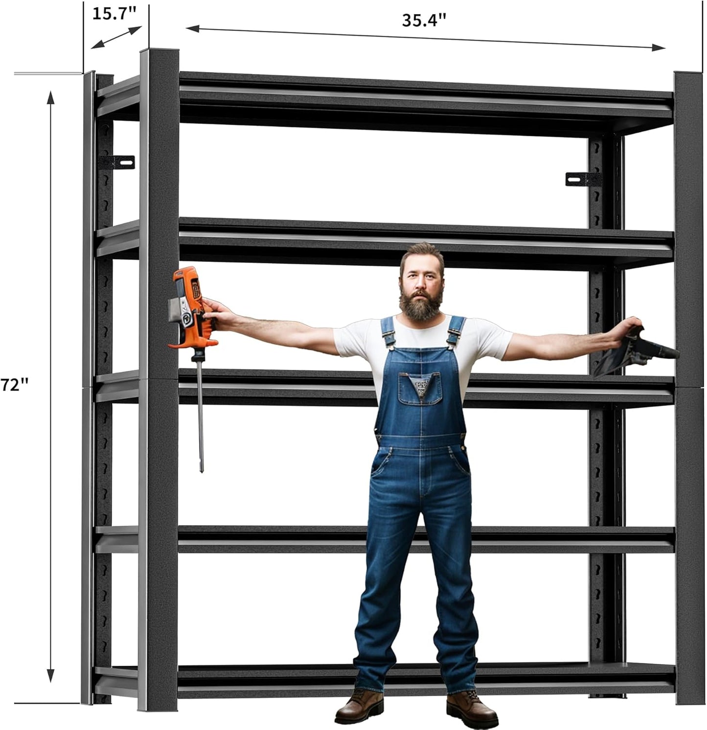 Garage Shelving,Thickened 72" Storage Shelves Heavy Duty Shelving Units and Storage,Adjustable 5 Tier Metal Shelving Storage for Garage Rack Shelf and Industrial for Basement