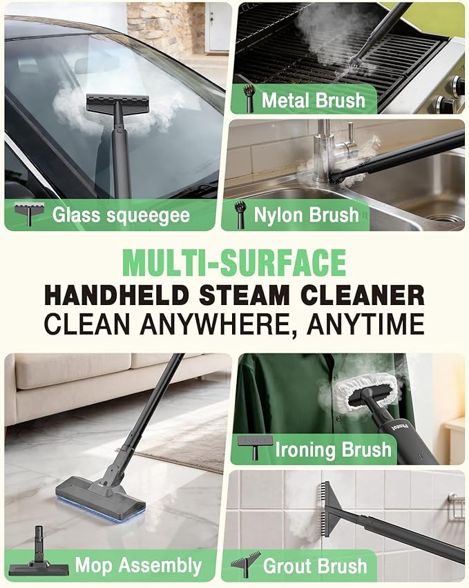 Heavy Duty Steam Mop for Floor Cleaning, 14-in-1 Lightweight and Detachable Handheld Steam Cleaner with Multi-Purpose&Powerful, No-Chemical Floor Steamer for Home|Hardwood|Tile|Walls|Grout|BBQ|Windows