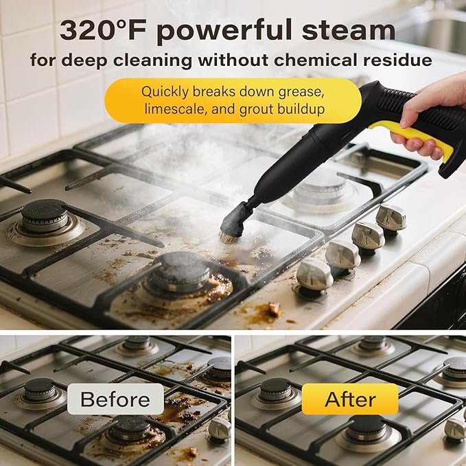 Steam Cleaner For Home, Steam Mop with 23 Accessories, Powerful Multipurpose Steamer for Cleaning to Remove Grime, Grease, 16.4ft Power Cord, Grout, Floor. Sofas, Upholstery