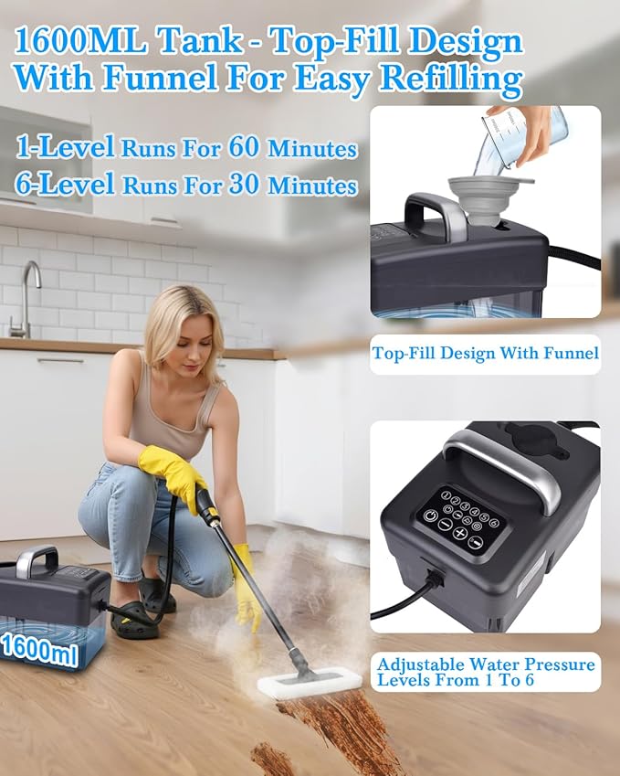Handheld Cleaning System with Adjustable Power Levels, Large Tank Capacity and Multi-Surface Use for Home and Car Care