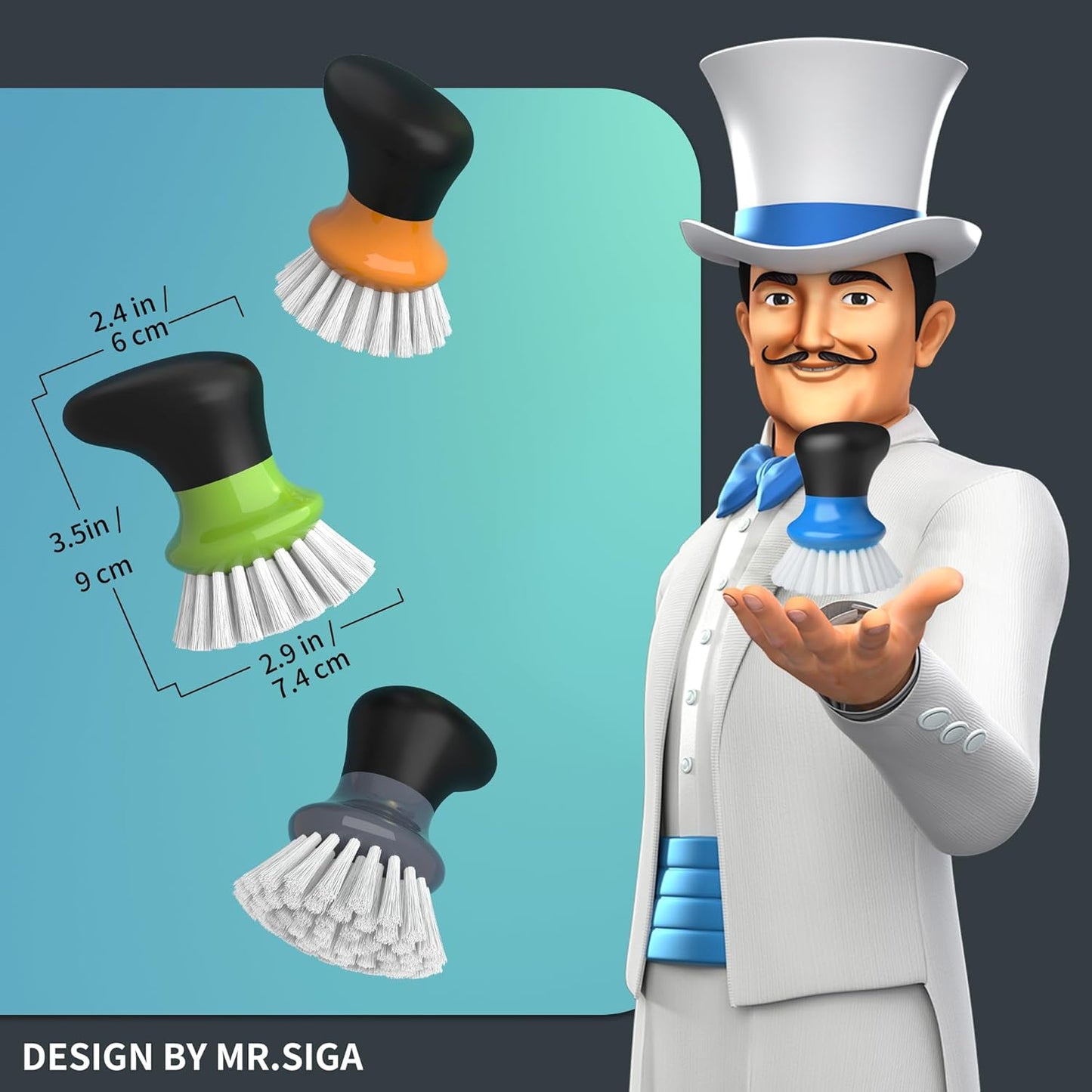 MR.SIGA Dish Scrub Brush, Palm Brush Dish Scrubber with Ergonomic Grip, Kitchen Brushes for Dishes, Blue, Pack of 2