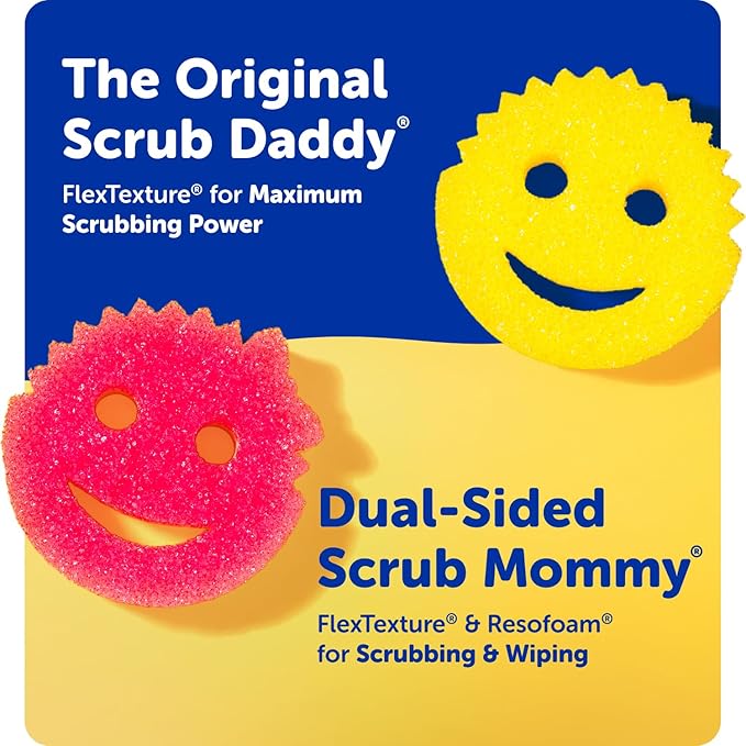Scrub Daddy Scrub Mommy Sponges - Dish Scrubber + Non-Scratch Cleaning Sponges Kitchen, Bathroom + Multi-Surface Safe - Stain + Odor Resistant Dual-Sided Dish Sponges for Scrubbing (3 Count)