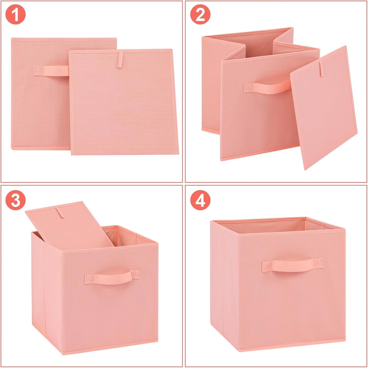Stero Fabric Storage Bins 6 Pack Fun Colored Durable Storage Cubes with Handles Foldable Cube Baskets for Home, Kids Room, Closet and Toys Organization Peachpuff
