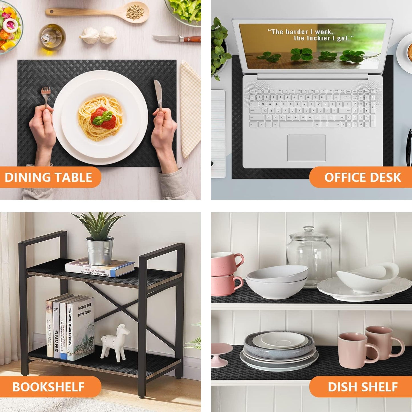 Shelf Liners for Kitchen Cabinets Refrigerator Liners Waterproof & Oil-Proof Kitchen Cupboard Liner Non-Slip Drawer Mats EVA Material Non Adhesive Fridge Liner for Shelves -Black 17.5 x 157.4 Inches