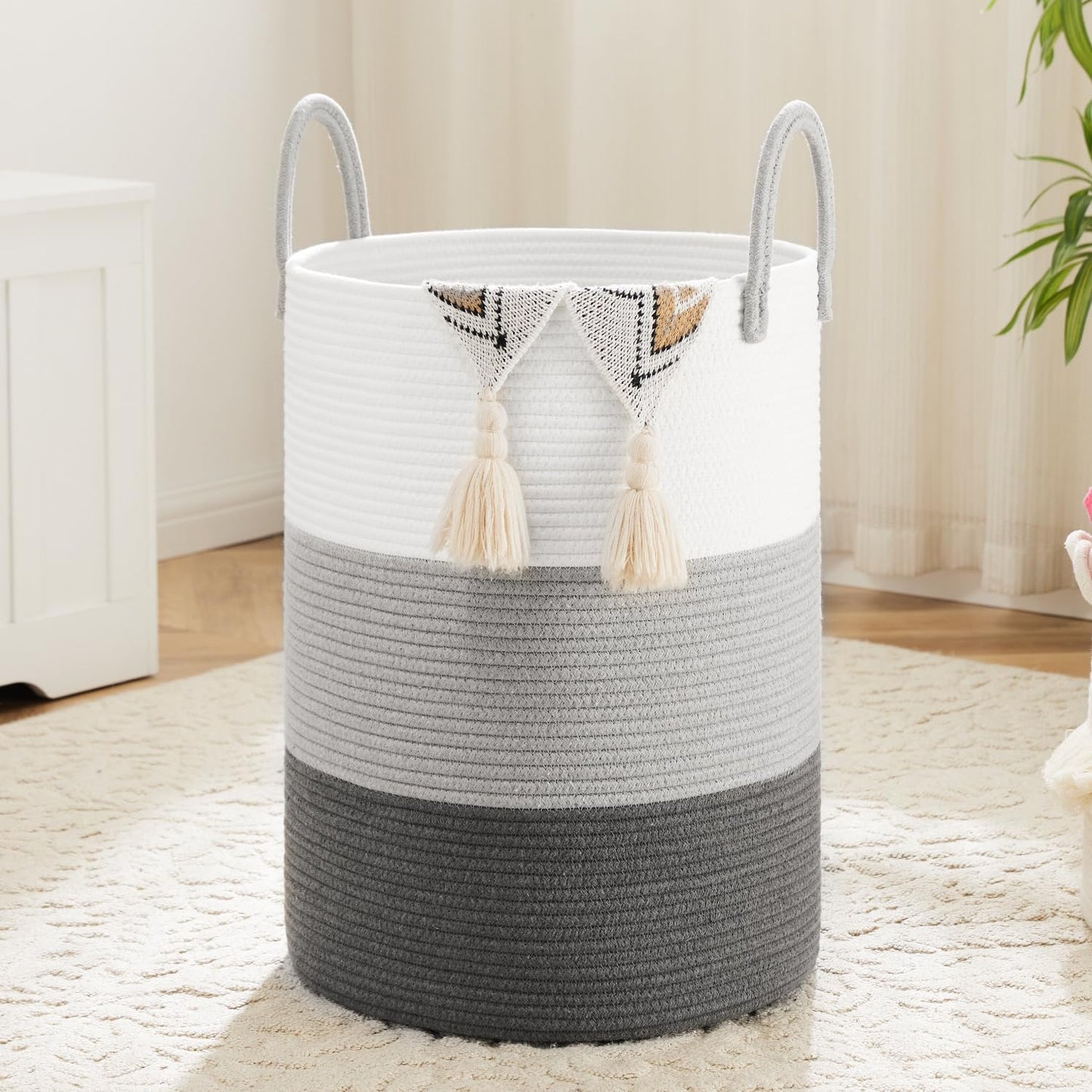 Laundry Basket,Woven Cotton Rope Laundry Hamper,40L for Decorative Storage of Dirty Clothes,Toys and Blankets in Bathroom,Bedroom and Living Room
