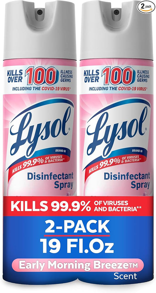 Lysol Disinfectant Spray, Sanitizing And Antibacterial Spray, For Disinfecting And Deodorizing, Early Morning Breeze, 19 Fl Oz (Pack Of 2), Packaging May Vary