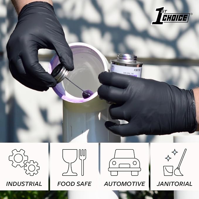 1st Choice Nitrile Gloves, Disposable, Latex-Free, Black, 6 Mil, Industrial, for Mechanics, Cleaning, Automotive and Home Use