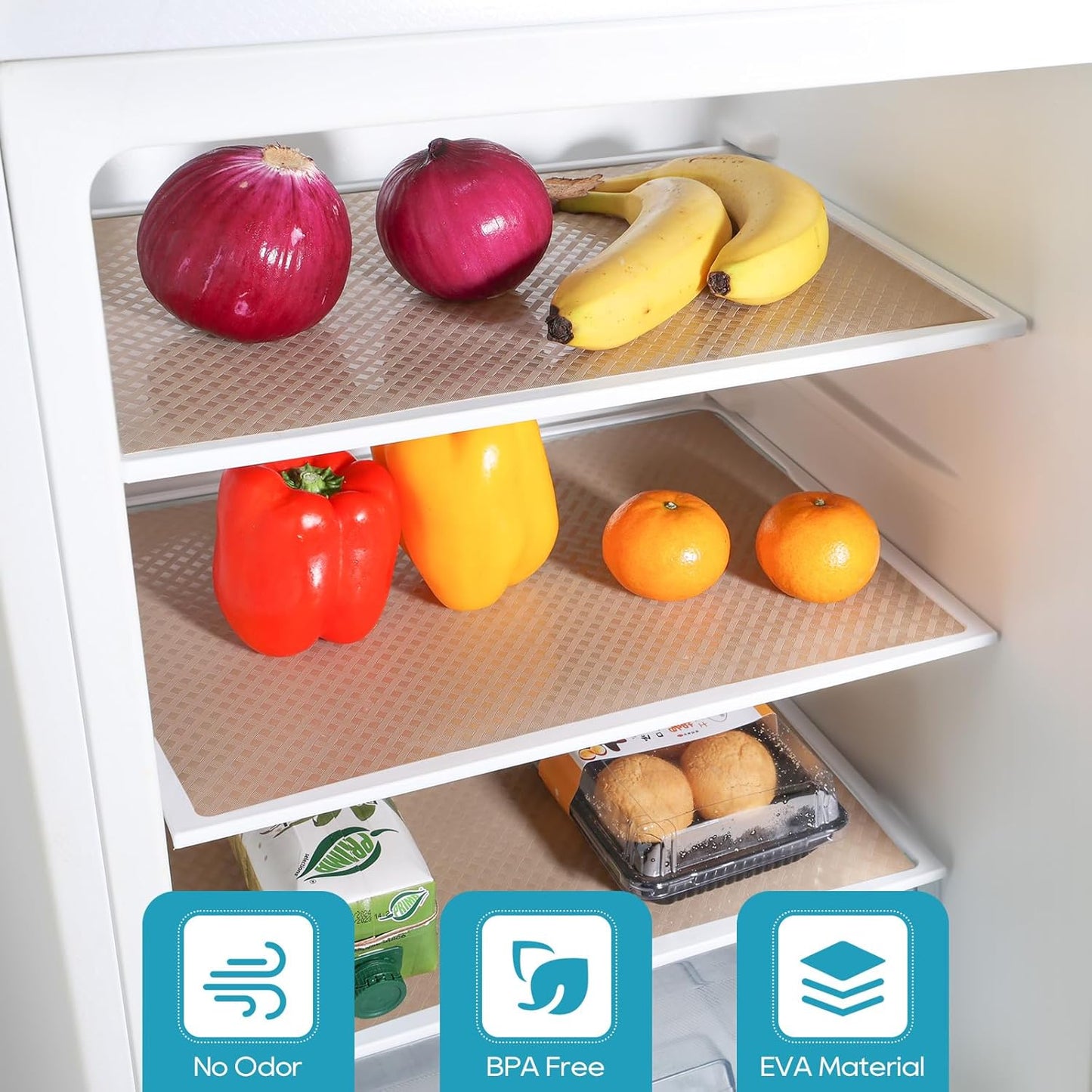 Beige Shelf Liners for Kitchen Cabinets Refrigerator Liners Waterproof & Oil-Proof Kitchen Cupboard Liner Drawer Mats EVA Material Non Adhesive Fridge Liner 11.8 x 236.2 Inches x 2 Rolls