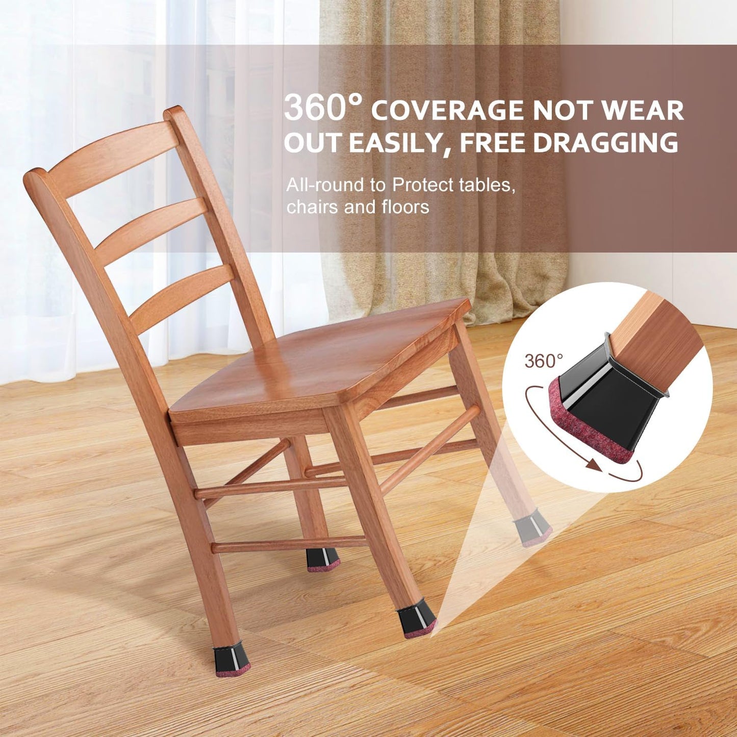 Chair Leg Floor Protectors Square Chair Leg Protectors for Hardwood Floors Silicone Caps Felt Strengthen Bottom Protection Anti-Scratch Reduce Noise 32 Pack Black Square M Fit:13/16" to 1" (20-26mm)