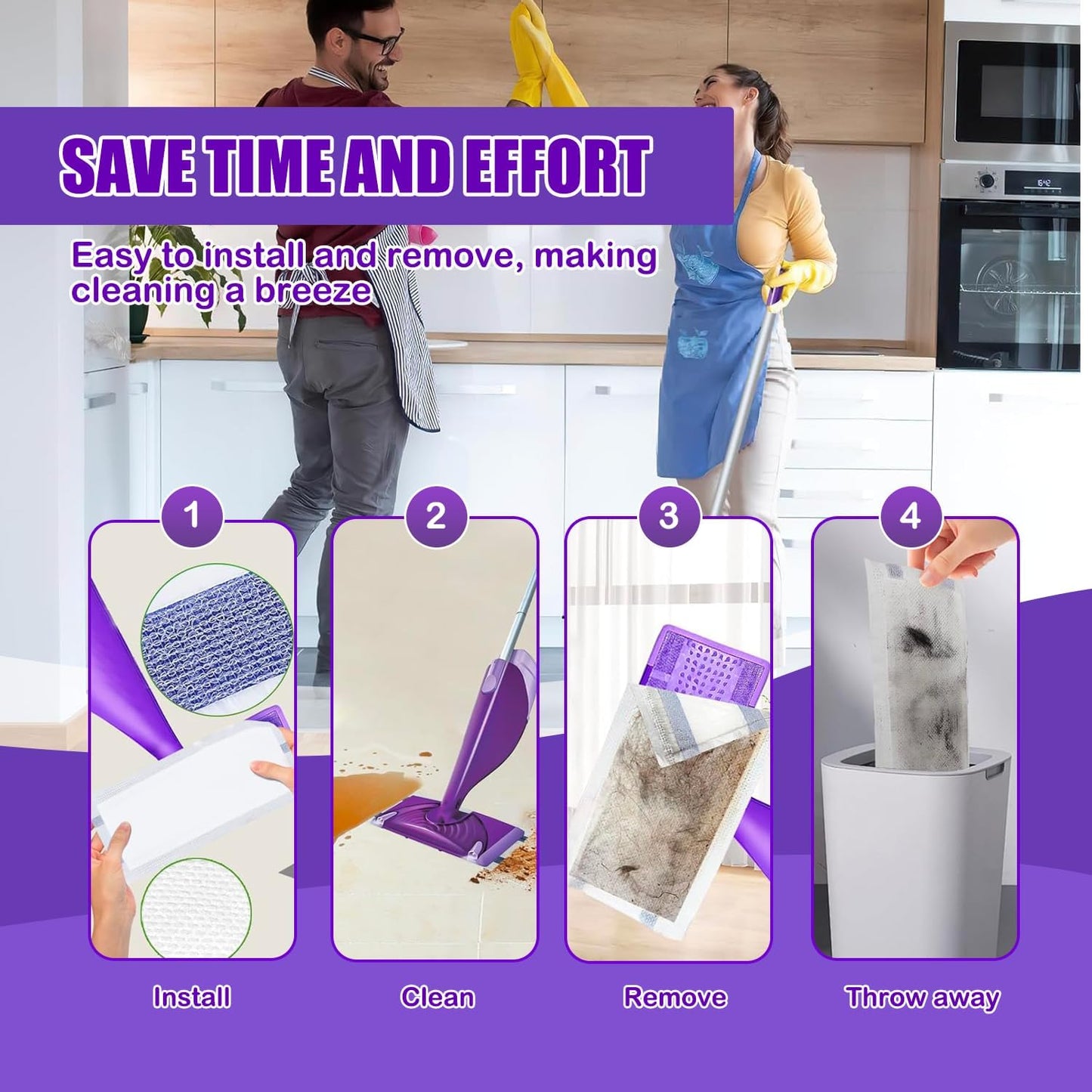 50 Pack Disposable Mop Pad Compatible with Wet Jet Spray Mop, Wet Jet Pads for All Purpose Multi-Surface Hardwood Floor Cleaning, 4 Layers Thickened and Super Absorbent