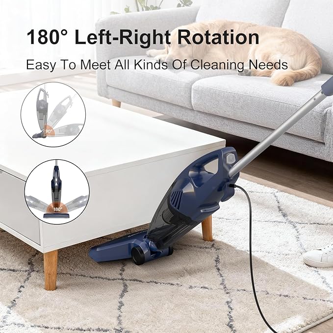 Corded Vacuum Cleaner, 14KPa Powerful Suction with 600W Motor, Lightweight Stick Vacuum Cleaner, Converts to Handheld with Washable Filter, Handheld Vacuum for Home, Pet Hair, Carpet, Hard Floors, Car
