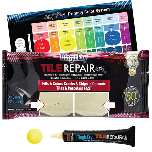 MagicEzy Tile RepairEzy - Professionally and Easily Touch-Up Tile Chips over 1 mm on Porcelain and Ceramic Surfaces - Yellow