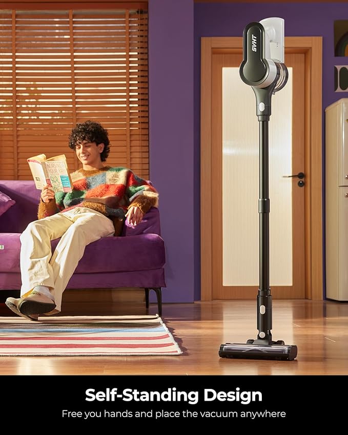 Cordless Vacuum Cleaner, 500W 45KPA 50Mins Stick Vacuum Cleaners for Home with LED Light, Self-Standing, Anti-Tangle Brush & 1.6L Dust Cup, Lightweight Vacuum for Pet Hair, Carpets, Hard Floors