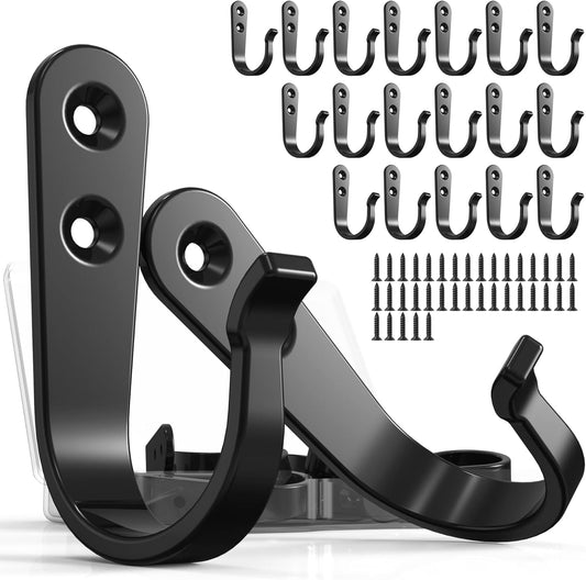 20PCS Heavy Duty Metal Coat Hooks for Wall, Single Prong Hanging Hooks with 40 Screws for Towels, Backpacks, Hats & Dog Leashes