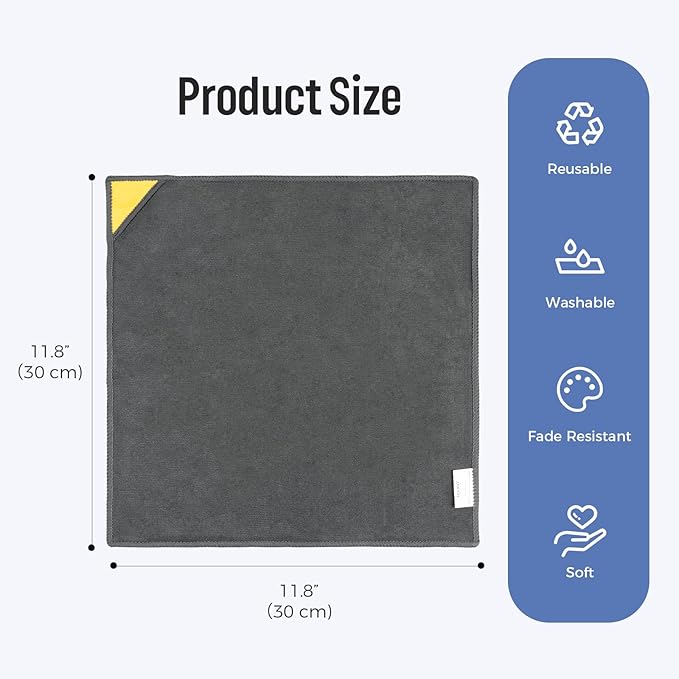 loukin 4 Pack Magnetic Whiteboard Cleaning Cloth, Dry Erase Cleaning Cloth for Classroom, Home and Office Use, Reusable & Washable, Gray, 12" x 12", 1 Bottle of 3.4 fl oz Whiteboard Cleaner Included