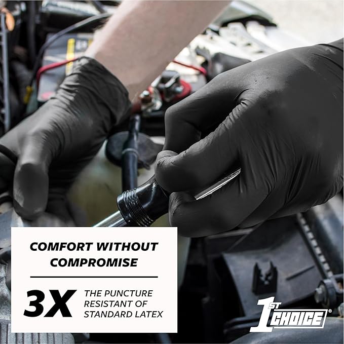 1st Choice Nitrile Gloves, Disposable, Latex-Free, Black, 6 Mil, Industrial, for Mechanics, Cleaning, Automotive and Home Use