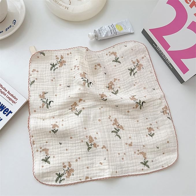 BuLuTu 4 Pack Cotton Muslin Cleaning Towels Shabby Chic Floral Washcloths for Home Kitchen, 11x11 Inches, Super Absorbent Multi-Purpose Cleaning Rags Durable Dish Rags