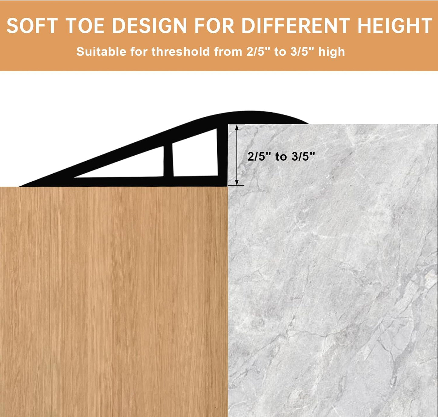 Vinyl Door Threshold Flooring Transition Strip Self Adhesive Carpet Edging Strip for Laminate Doorway Edge Threshold from 2/5" to 3/5" (Smoked Brown Wood Grain, 6.6 Ft)