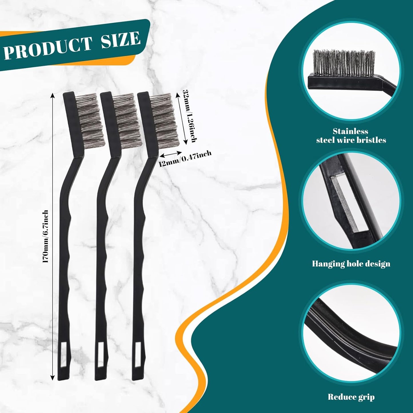 20 Pcs Mini Wire Brush Stainless Steel Brush Set, Curved Handle Masonry Brush Wire Brush for Cleaning Welding Slag and Rust