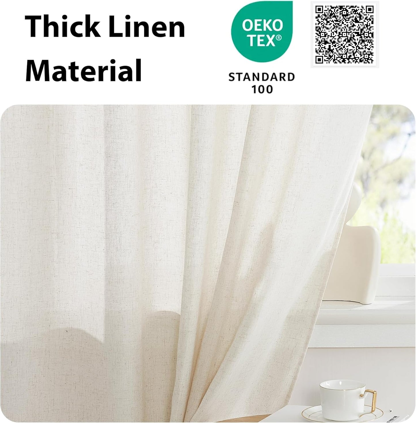 NICETOWN Natural Door Curtain for French Door, Thick Linen Blended Light Filtering Solid Rod Pocket Window Cover for Glass Patio, 26" Width x 72" Length, 1 PC