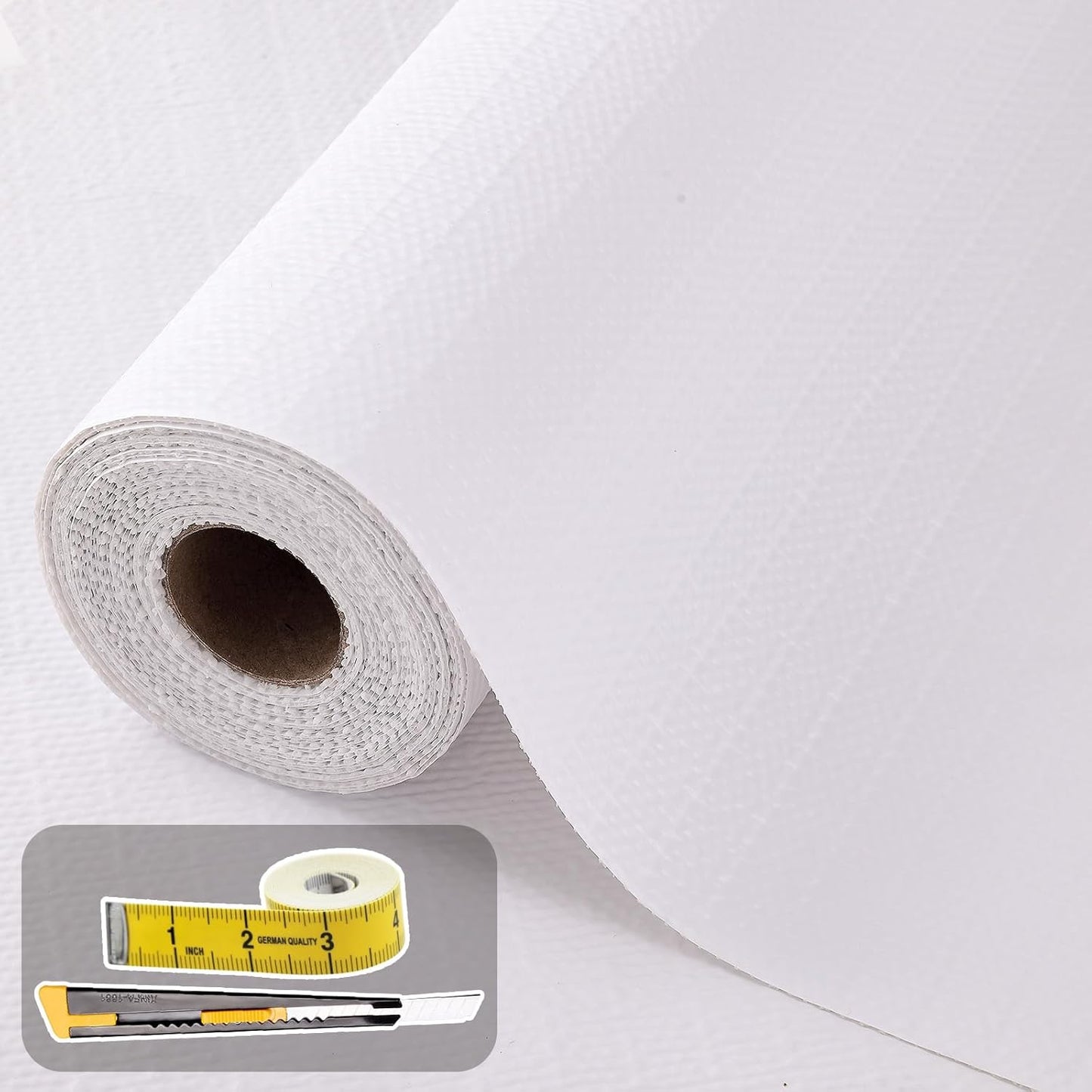 Shelf Liners for Kitchen Cabinets 12in x 10FT Non Adhesive Drawer Liner White Thickened Shelf Liner Paper Strong Non-Slip Easy to Clean for Tool Box Refrigerator with Knife and Tape Measure
