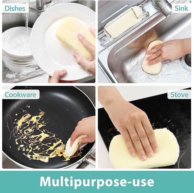 Sponges Kitchen Scrub Dish Sponge Scouring Pad, 12 Pack Cleaning Brush Scrubber Supplies for Soap, Dishwashing Dinnerware Sets Pan Pot Glass Dishwasher Sink Bathroom Towels Cloth Rags Holder