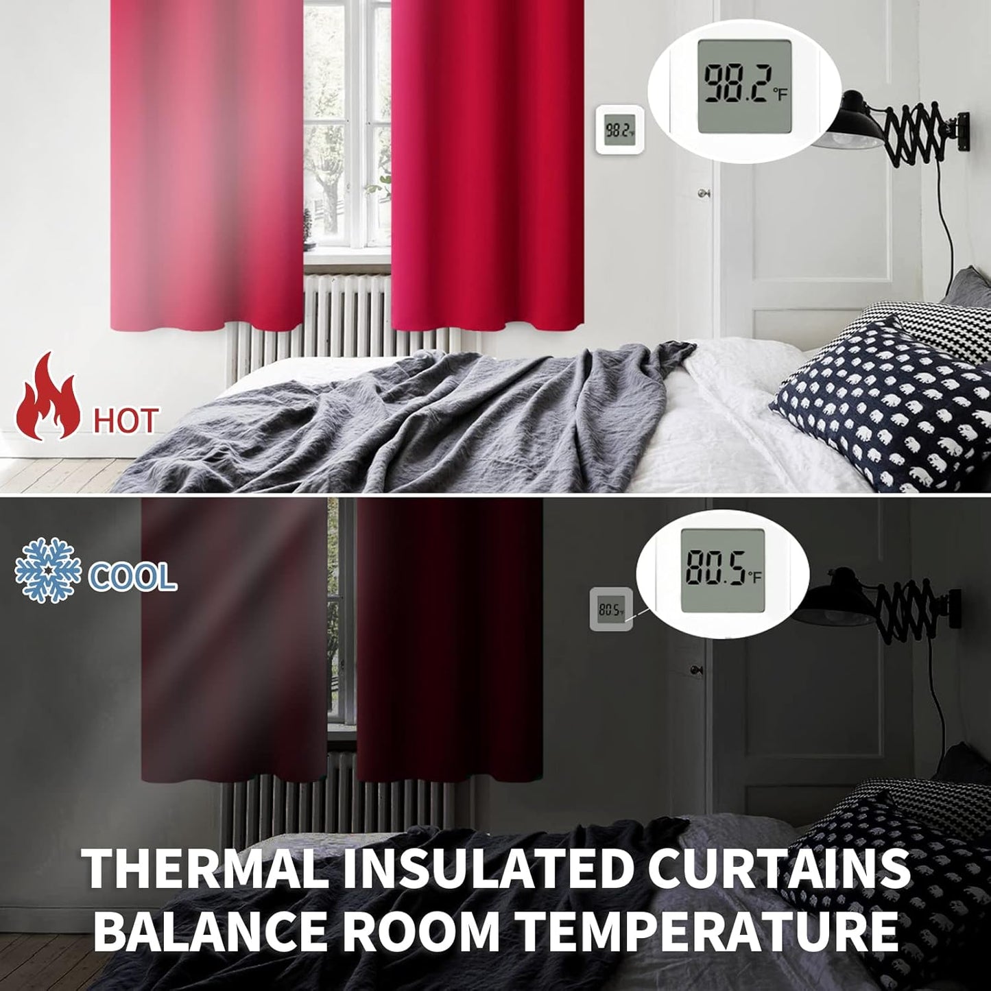 BGment Red Blackout Curtains 40 Inches Length for Short Window - Thermal Insulated Drapes Room Darkening with Rod Pocket for Kitchen Bedroom Bathroom, 2 Panels, 42 x 40 Inch
