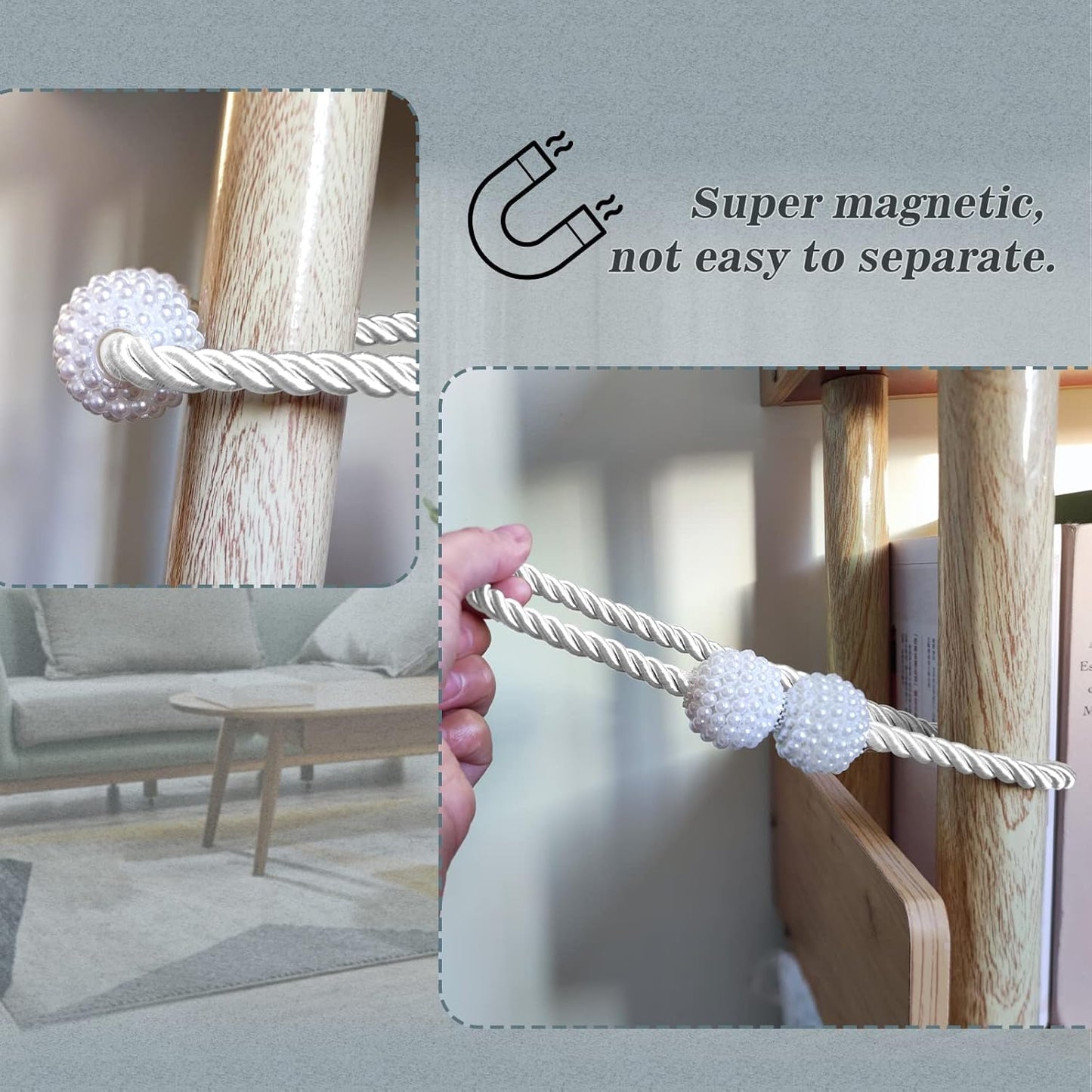 Hion Magnetic Curtain Tiebacks White 2pcs, Curtain Tiebacks Buckles Holdbacks Holders Hooks Clip for Home Bedroom Office Decorative Curtain