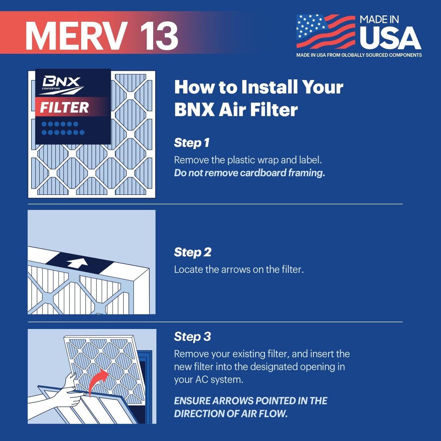 BNX 14x25x1 MERV 13 Air Filter 12 Pack - MADE IN USA - Electrostatic Pleated Air Conditioner HVAC AC Furnace Filters - Removes Pollen, Mold, Bacteria