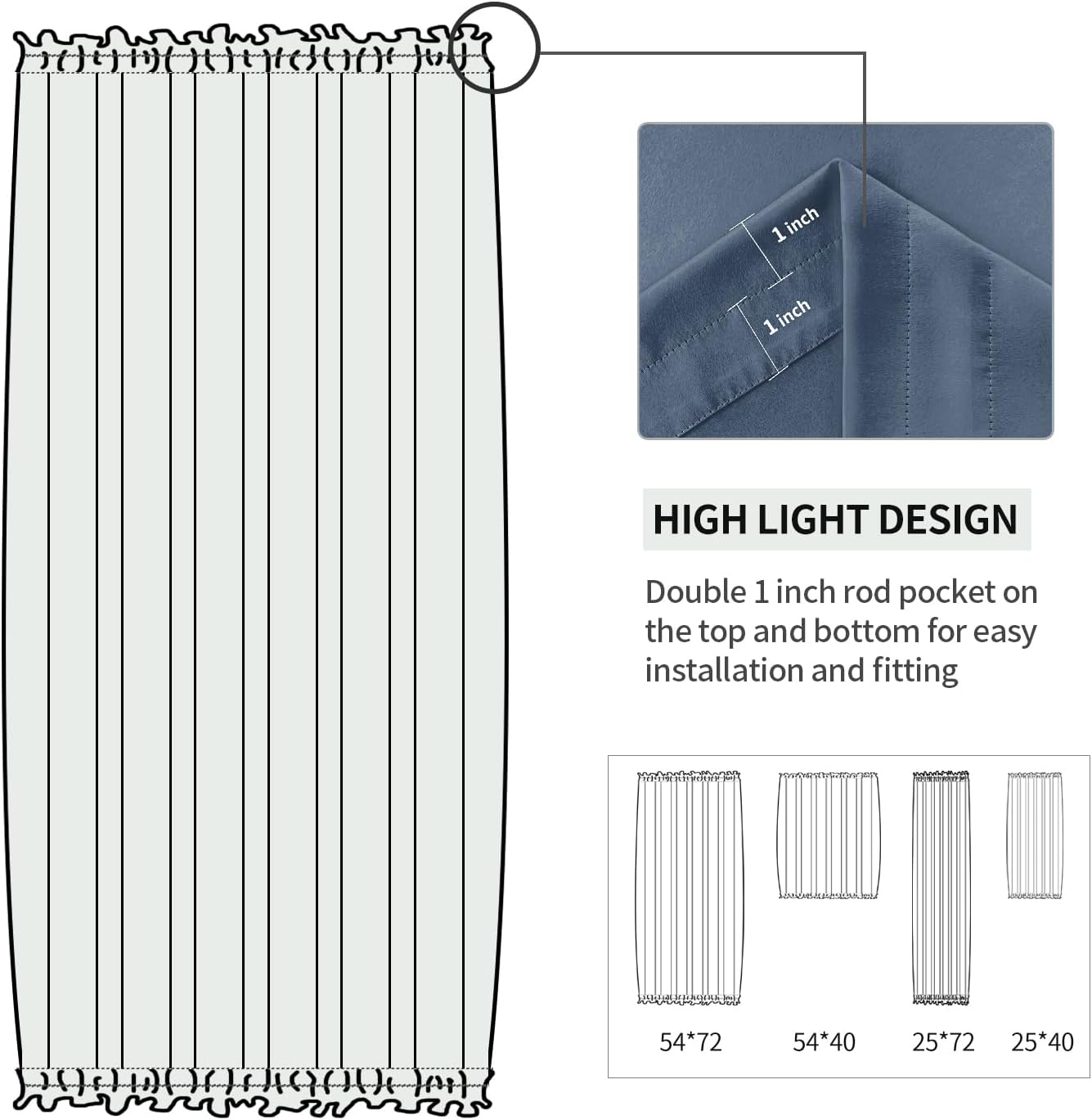 DWCN French Door Curtains – Rod Pocket Thermal Blackout Curtain for Doors with Glass Window, Kitchen and Patio Doors for Privacy, 25 X 72 Inches Long, 1 Curtain Panel with Tieback,Dusty Blue