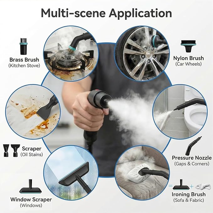 Steam Cleaner, 3 Level Adjustable Pressurized Steam Cleaner for Home, 10s Heat-Up Handheld Steamer for Cleaning, 1.9 Qt Tank Portable Steam Cleaner for Car, Home, Tile, Grout