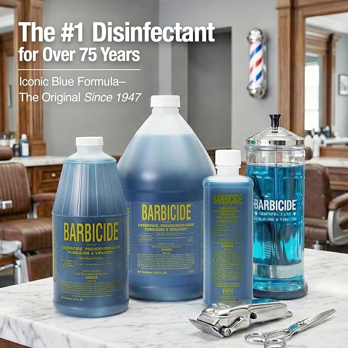 BARBICIDE Disinfecting Jar and Concentrate Starter Set (4 Oz Jar + 64 Fl Oz)– Professional Salon, Spa & Barber Tool Sanitizing Kit
