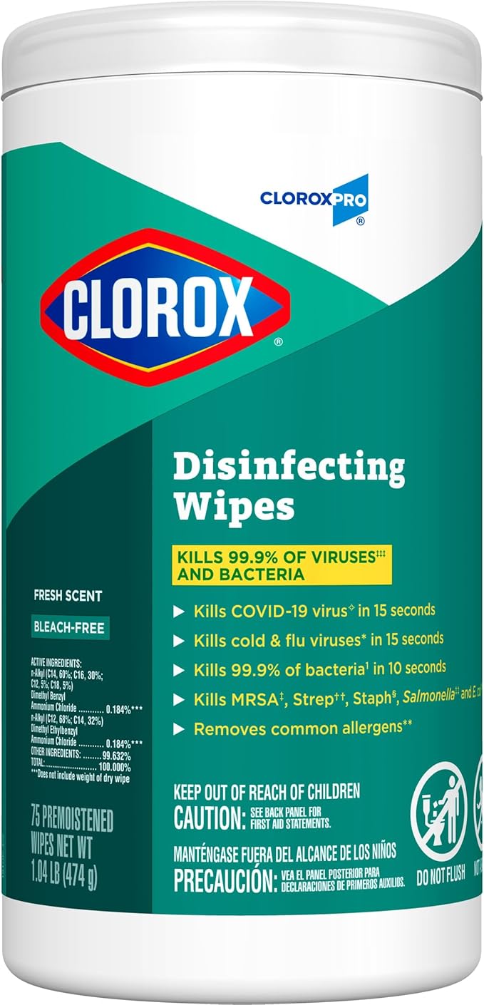 CloroxPro Clorox Disinfecting Wipes, Fresh Scent, 75 Count, Pack of 6 (Package May Vary)