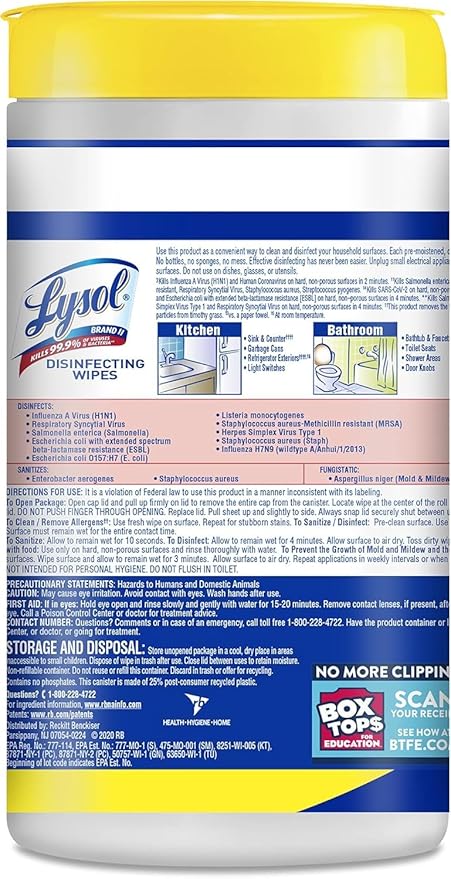 Lysol Disinfecting Wipes Bundle, Home Apartment Dorm Room Essentials and Cleaning Supplies, All Purpose Cleaner, Multi-surface Cleaning Wipes, Lemon and Lime Sanitizing Wipes Bundle, 80 Count