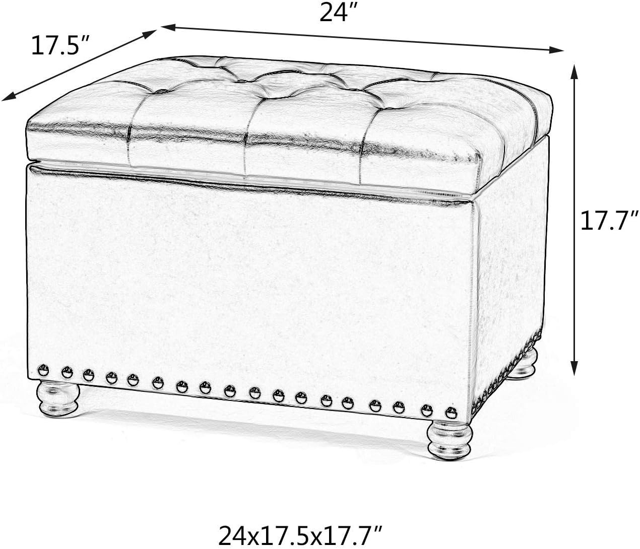 Joveco 24" Rectangular Ottoman with Storage for Living Room, Upholstered Storage Bench Foot Stool and Seat with Lift Off Lid, Coffee Table Footrest for Bedroom
