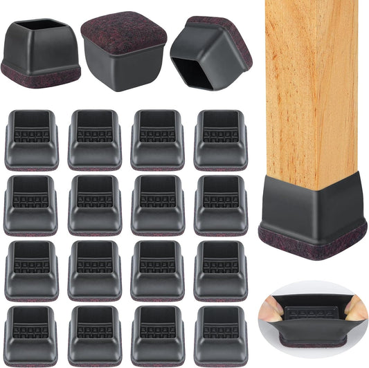 32 Pcs Chair Leg Floor Protectors Square, Silicone Chair Leg Protectors for Hardwood Floors, Chair Leg Caps Covers Protect Wooden Floors from Scratching, Thick, Won't Tear (Fit: 1-1/10" - 1-3/10")