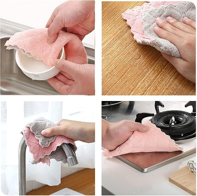 Kitchen Cloth, Microfiber Dish Towels Washcloths, Super Absorbent Coral Velvet Dishtowels, Premium Cleaning Cloths,Non-Stick Oil Quick Dry Dish Towels, Soft Tea Towel, Table Cleaning Cloths. (10)