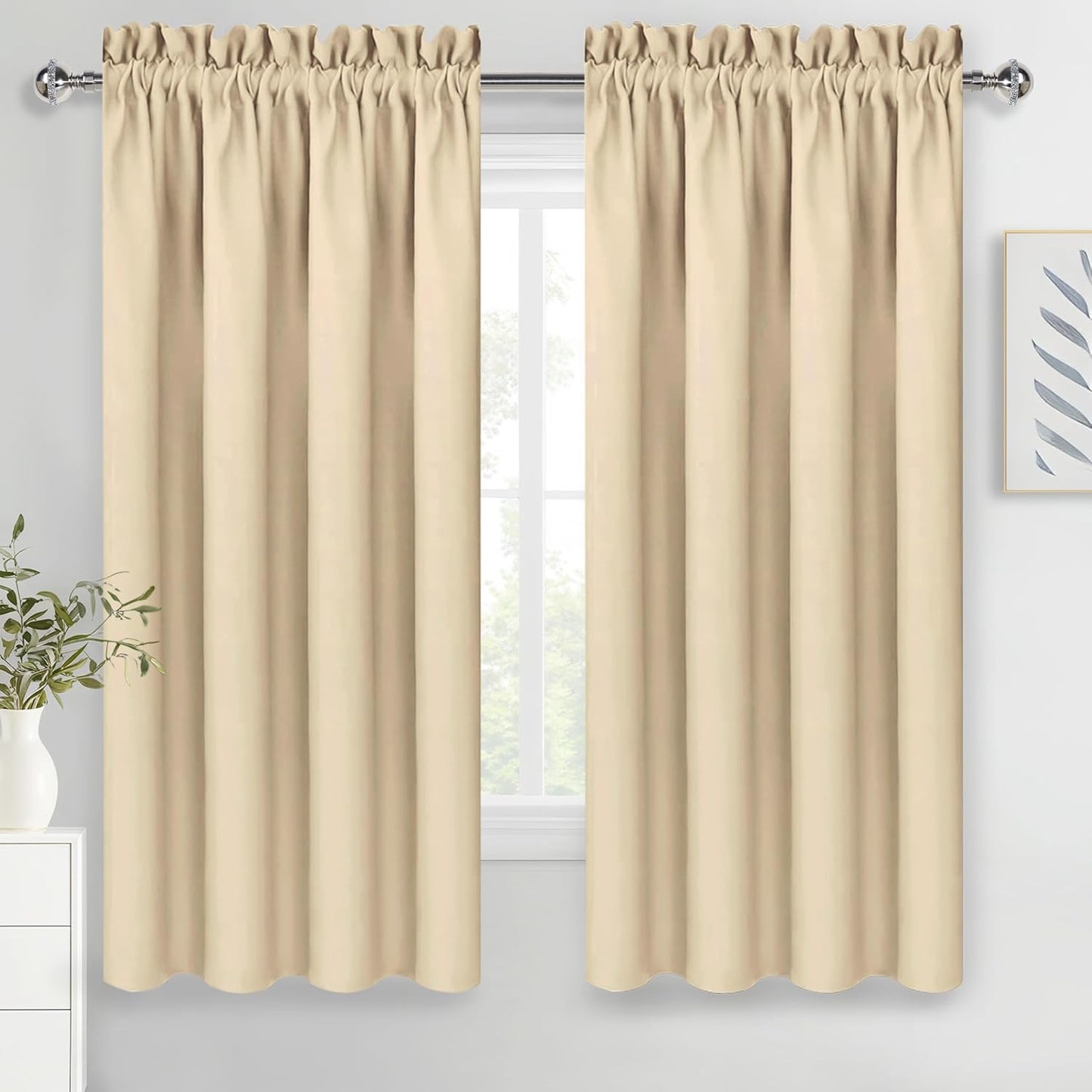 DWCN Blackout Curtains for Living Room Thermal Insulated, Energy Saving & Noise Reducing Bedroom Curtains, Beige, W 70x L 72 Inch, Set of 2 Rod Pocket Curtain Panels