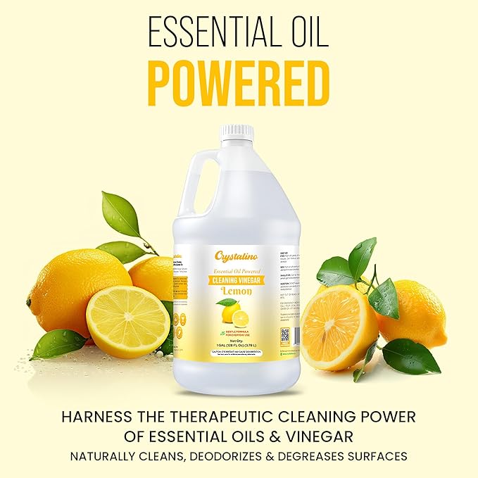 Lemon Essential Oil Cleaning Vinegar (1 Gallon) 6% Non-Toxic Distilled White, Vinegar for Cleaning Purpose, Vinagre Blanco, Vinger (128 Fl Oz (Pack of 1), Lemon)