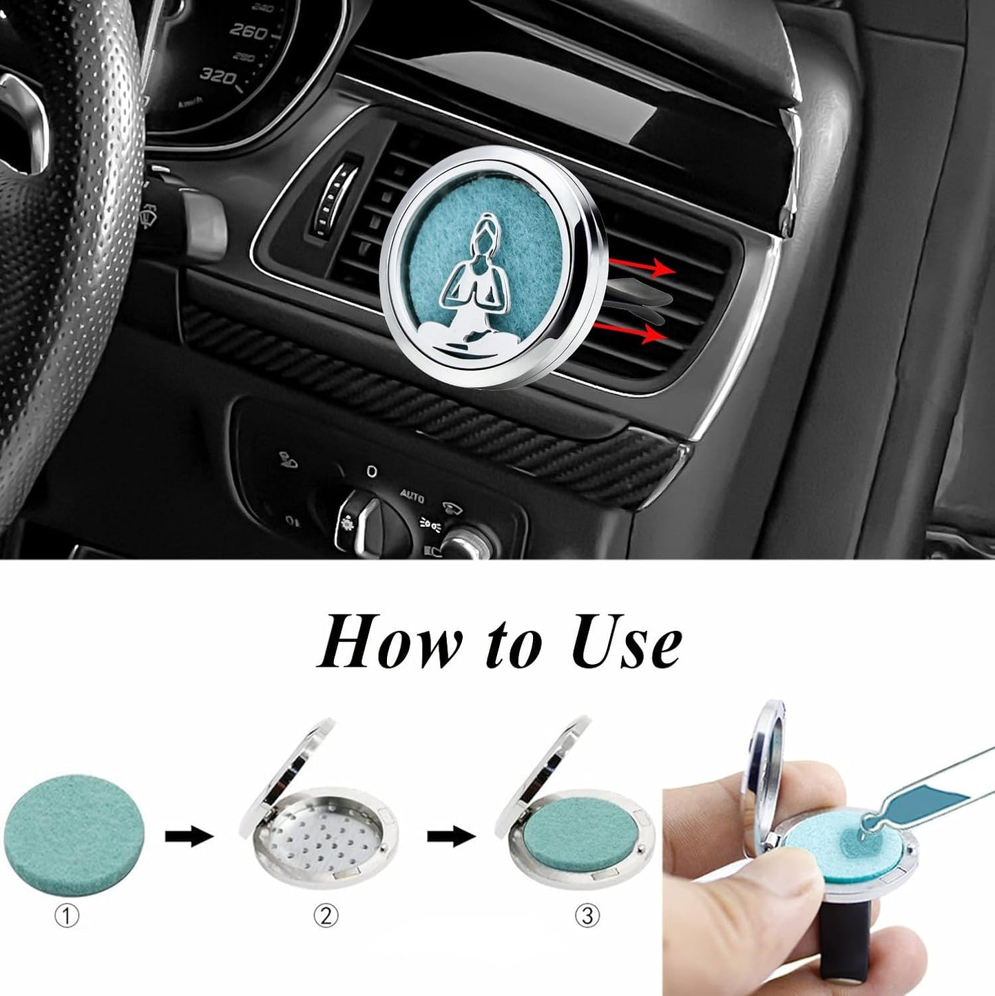 30mm Car Essential Oil Diffuser Vent Clip Air Freshener Vent Clips Aromatherapy with 10 Felt Pads Car Accessories Mother's Day for Women (Yoga Girls)