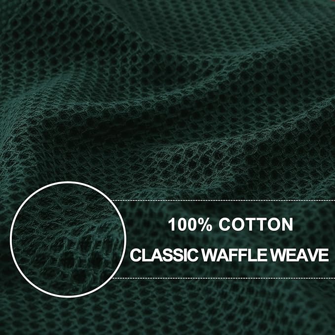 Homaxy 100% Cotton Waffle Weave Kitchen Dish Towels, Ultra Soft Absorbent Quick Drying Cleaning Towel, 13 x 28 Inches, 4-Pack, Blackish Green