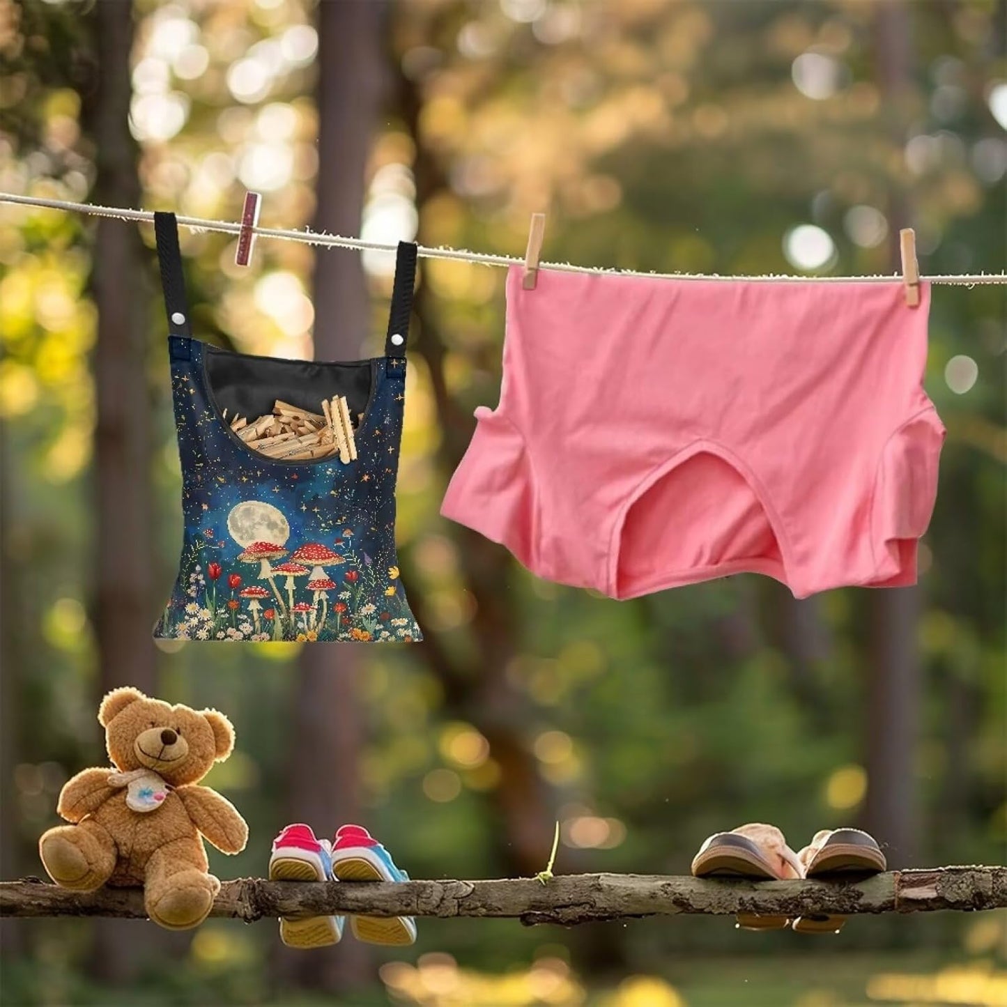 Mushroom Handy Clothespin Bags Moon Space-Saving Clothespin Storage Hanger Bag, Hanging Storage Organizer with Hanging Rope for Home Outdoor Supply