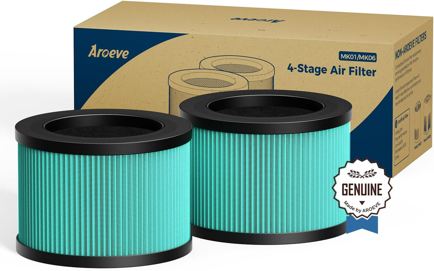 AROEVE MK01 & MK06 Air Filter Replacement 4-in-1 Air Filter for Pollen Pet Dander Hair- Pet Dander Version(2 Pack)