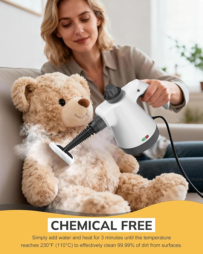 Steam Cleaner - Handheld Steam Cleaner with 12Pcs Accessories & Safety Lock, Pressurized Handheld Steam Cleaner for Home, Tile, Windows, Bathrooms, Kitchens, Grease, Car (Grey)